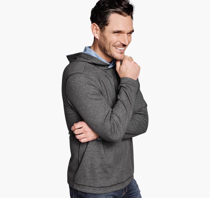 Johnston & Murphy Hommes sweat à capuche réversible en maille TXRN601 vêtements anthracite/bleu clair