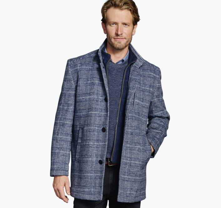 Johnston & Murphy Hommes manteau de voiture en laine avec bavette TXRN874 vêtements carreaux marine