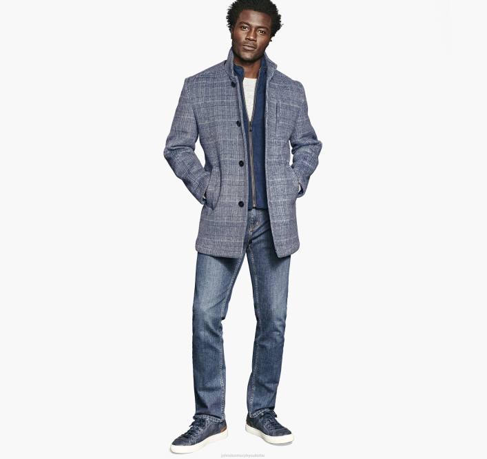 Johnston & Murphy Hommes manteau de voiture en laine avec bavette TXRN874 vêtements carreaux marine