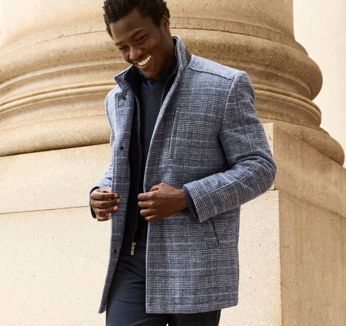 Johnston & Murphy Hommes manteau de voiture en laine avec bavette TXRN874 vêtements carreaux marine