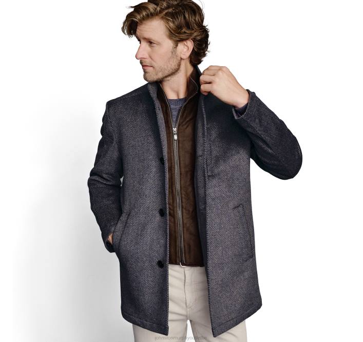 Johnston & Murphy Hommes manteau de voiture en laine avec bavette TXRN875 vêtements à motif bleu marine/marron