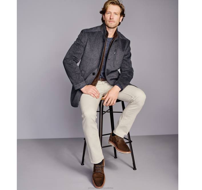 Johnston & Murphy Hommes manteau de voiture en laine avec bavette TXRN875 vêtements à motif bleu marine/marron