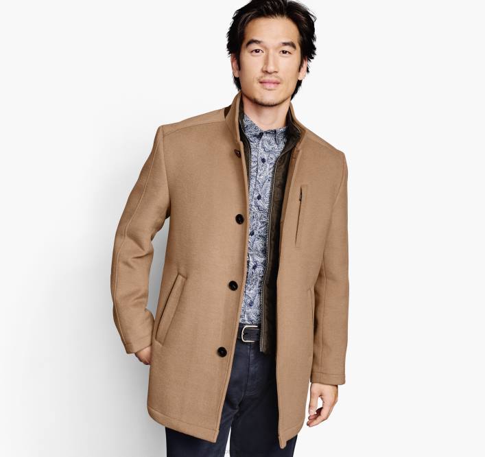 Johnston & Murphy Hommes manteau de voiture en laine avec bavette TXRN876 vêtements chameau