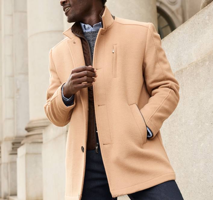 Johnston & Murphy Hommes manteau de voiture en laine avec bavette TXRN876 vêtements chameau