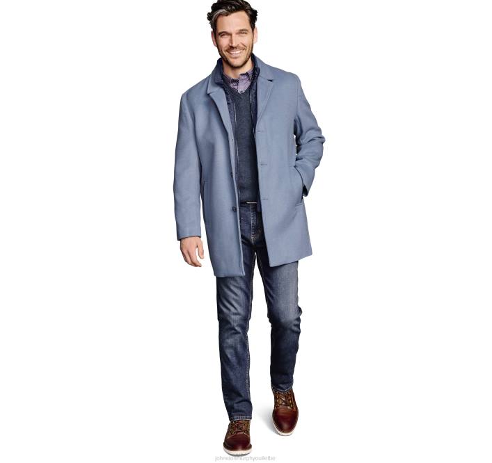 Johnston & Murphy Hommes manteau en laine mélangée avec plastron TXRN900 vêtements poudre bleue