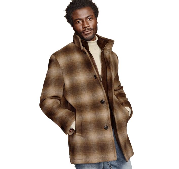 Johnston & Murphy Hommes manteau en laine mélangée à carreaux avec plastron TXRN845 vêtements carreaux marron