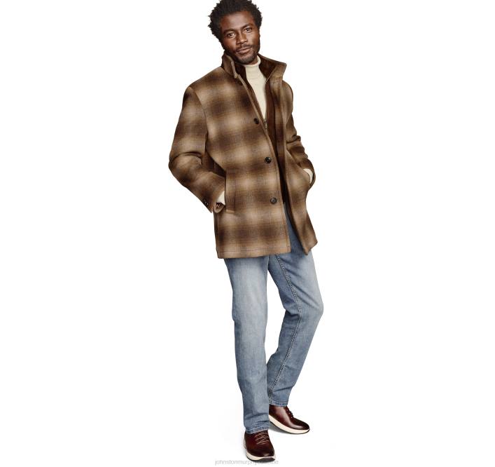 Johnston & Murphy Hommes manteau en laine mélangée à carreaux avec plastron TXRN845 vêtements carreaux marron