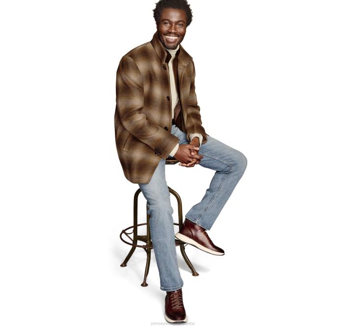 Johnston & Murphy Hommes manteau en laine mélangée à carreaux avec plastron TXRN845 vêtements carreaux marron