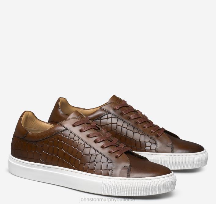Johnston & Murphy unisexe jake de la dentelle aux orteils TXRN386 chaussures cuir de veau italien embossé croco beige foncé