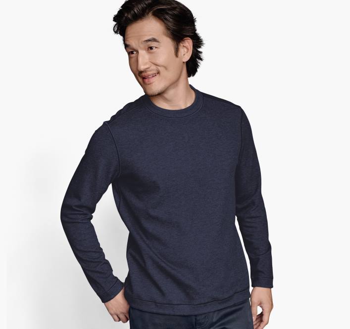 Johnston & Murphy unisexe col rond réversible à manches longues TXRN725 vêtements bleu marine/marron