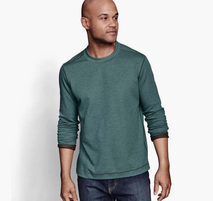 Johnston & Murphy unisexe col rond réversible à manches longues TXRN782 vêtements émeraude/marron