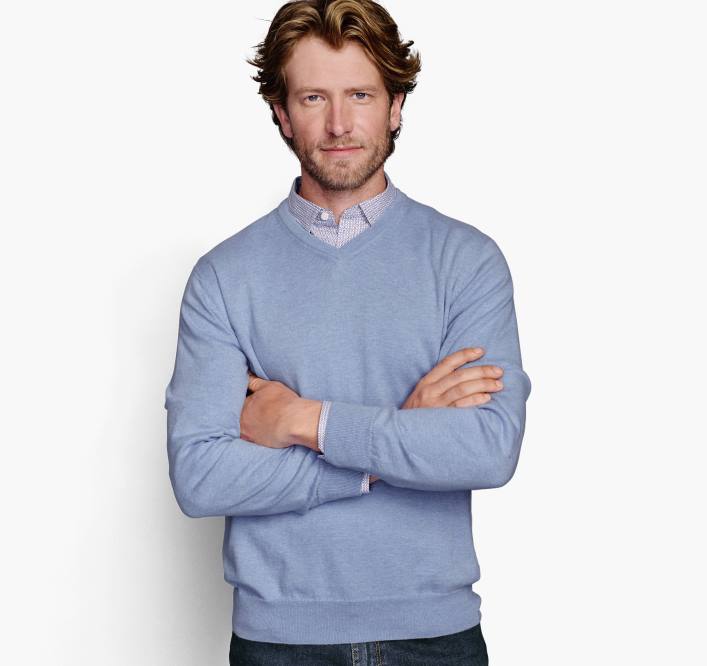 Johnston & Murphy unisexe pull à col-V TXRN862 vêtements bleu clair
