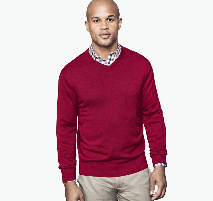 Johnston & Murphy unisexe pull à col-V TXRN863 vêtements rouge foncé