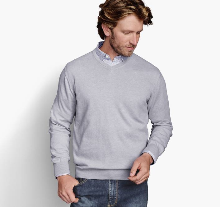Johnston & Murphy unisexe pull à col-V TXRN867 vêtements gris clair