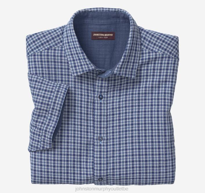 Johnston & Murphy unisexe chemise à manches courtes double épaisseur TXRN675 vêtements carreaux multiples bleu marine
