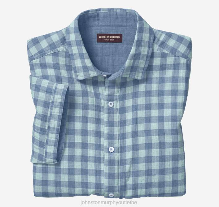Johnston & Murphy unisexe chemise à manches courtes double épaisseur TXRN702 vêtements grand vichy menthe