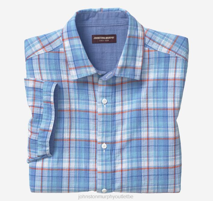 Johnston & Murphy unisexe chemise à manches courtes double épaisseur TXRN754 vêtements carreaux multicolores bleus