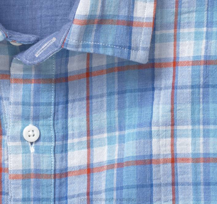 Johnston & Murphy unisexe chemise à manches courtes double épaisseur TXRN754 vêtements carreaux multicolores bleus