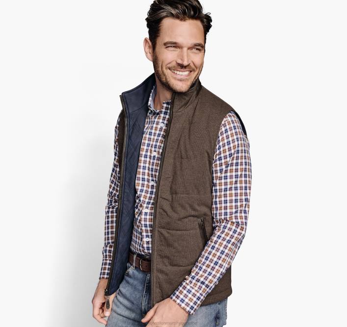 Johnston & Murphy unisexe gilet réversible TXRN893 vêtements pied-de-poule marron/marine