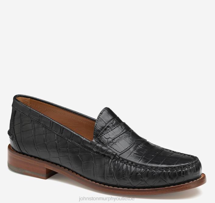 Johnston & Murphy Hommes penny de Halstead TXRN231 chaussures pleine fleur noire gaufrée croco