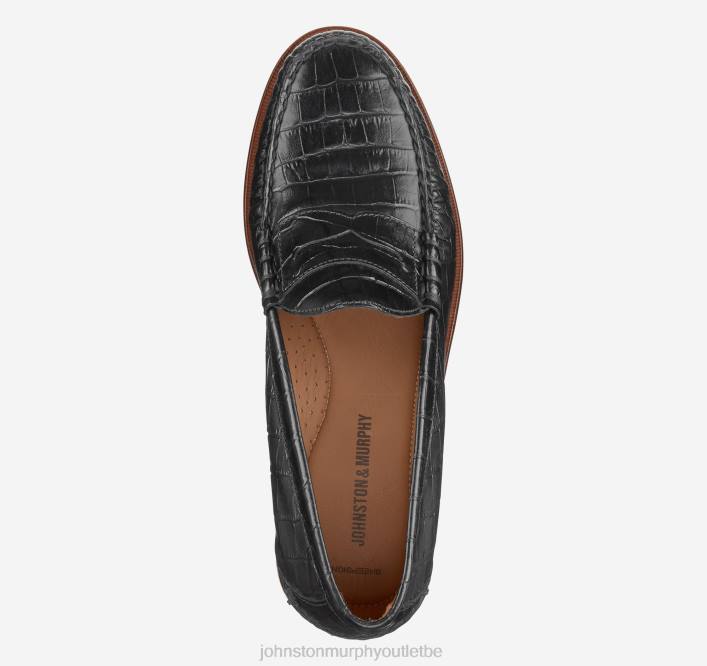 Johnston & Murphy Hommes penny de Halstead TXRN231 chaussures pleine fleur noire gaufrée croco