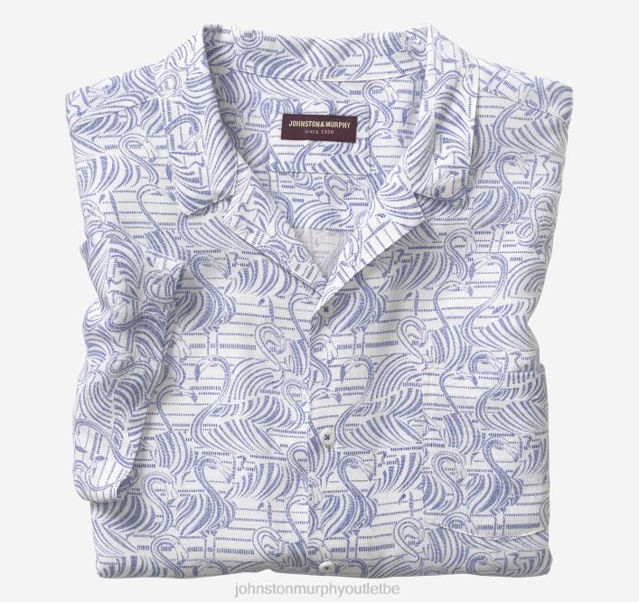 Johnston & Murphy Hommes chemise de camp à manches courtes TXRN452 vêtements flamant blanc gravé