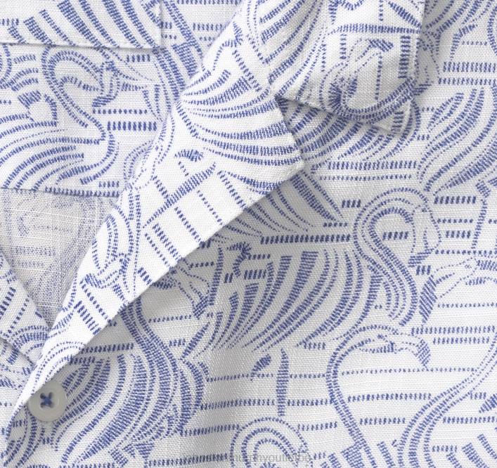 Johnston & Murphy Hommes chemise de camp à manches courtes TXRN452 vêtements flamant blanc gravé