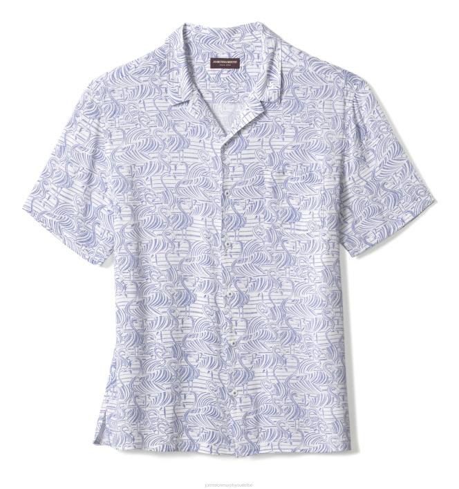 Johnston & Murphy Hommes chemise de camp à manches courtes TXRN452 vêtements flamant blanc gravé