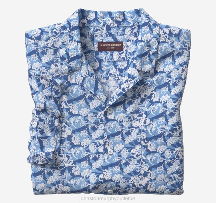 Johnston & Murphy Hommes chemise de camp à manches courtes TXRN501 vêtements floral tropical bleu