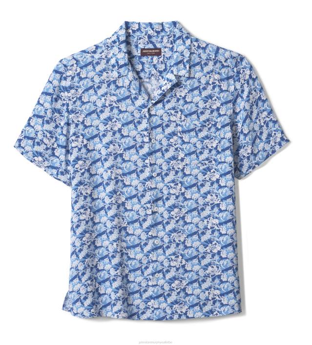 Johnston & Murphy Hommes chemise de camp à manches courtes TXRN501 vêtements floral tropical bleu