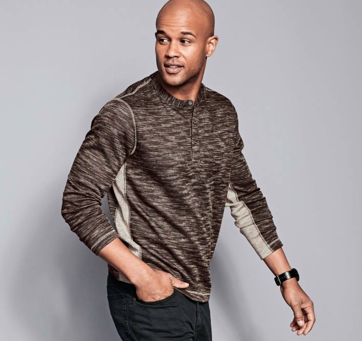 Johnston & Murphy Hommes Henley en tricot strié TXRN730 vêtements charbon