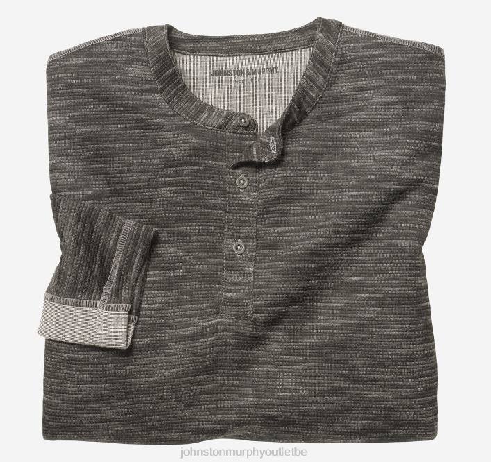 Johnston & Murphy Hommes Henley en tricot strié TXRN730 vêtements charbon
