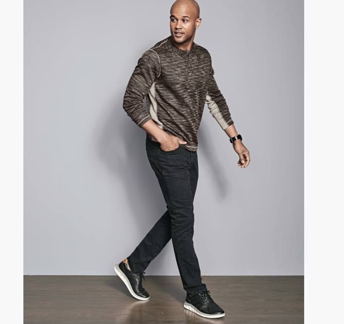 Johnston & Murphy Hommes Henley en tricot strié TXRN730 vêtements charbon