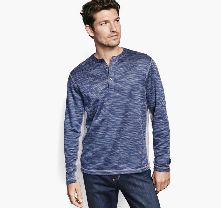 Johnston & Murphy Hommes Henley en tricot strié TXRN788 vêtements marine