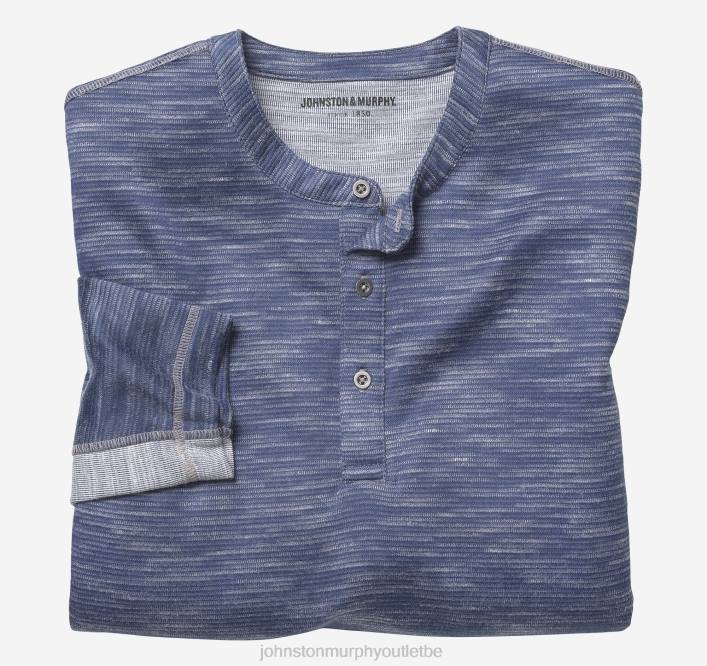 Johnston & Murphy Hommes Henley en tricot strié TXRN788 vêtements marine